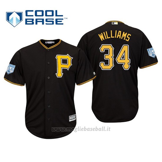 Maglia Baseball Uomo Pittsburgh Pirates Trevor Williams Cool Base Entrenamiento De Primavera 2019 Nero